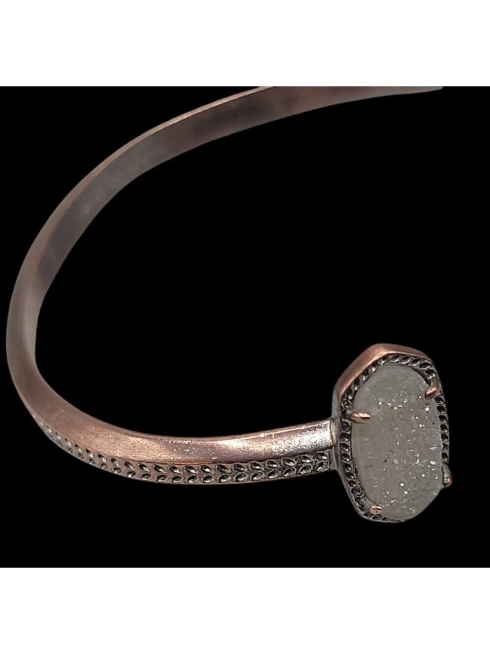 Kendra Scott Elton Open Pinch Cuff Bracelet Rose Gold Plated White Druzy Ends - Picture 10 of 12